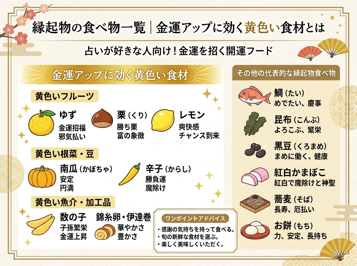 縁起物の食べ物一覧|金運アップに効く黄色い食材とは