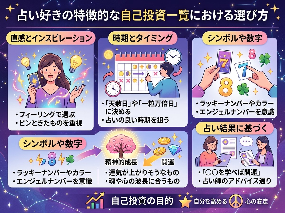 自己投資一覧における占い好きの特徴的な選び方