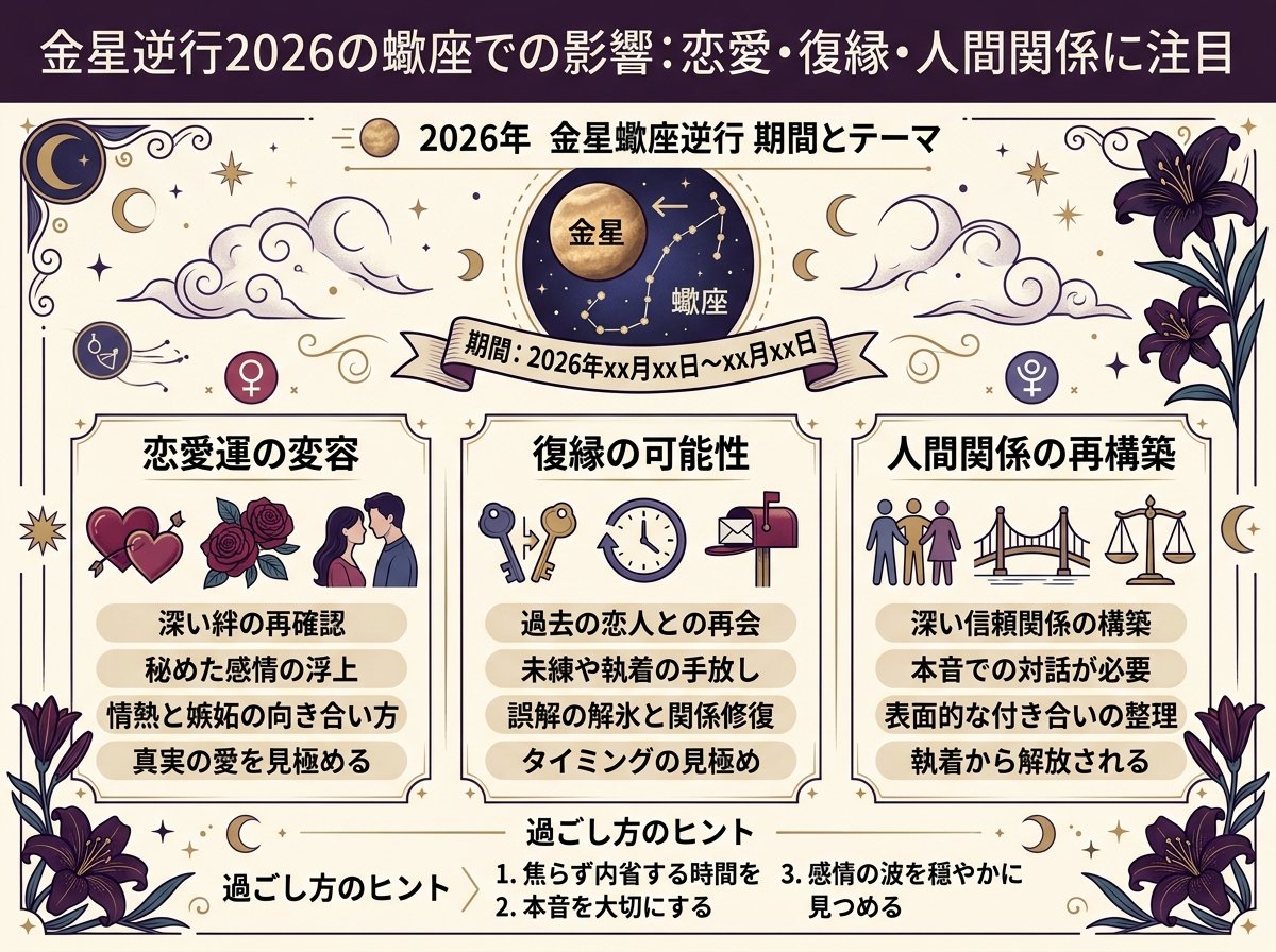 金星逆行2026の蠍座での影響:恋愛・復縁・人間関係に注目