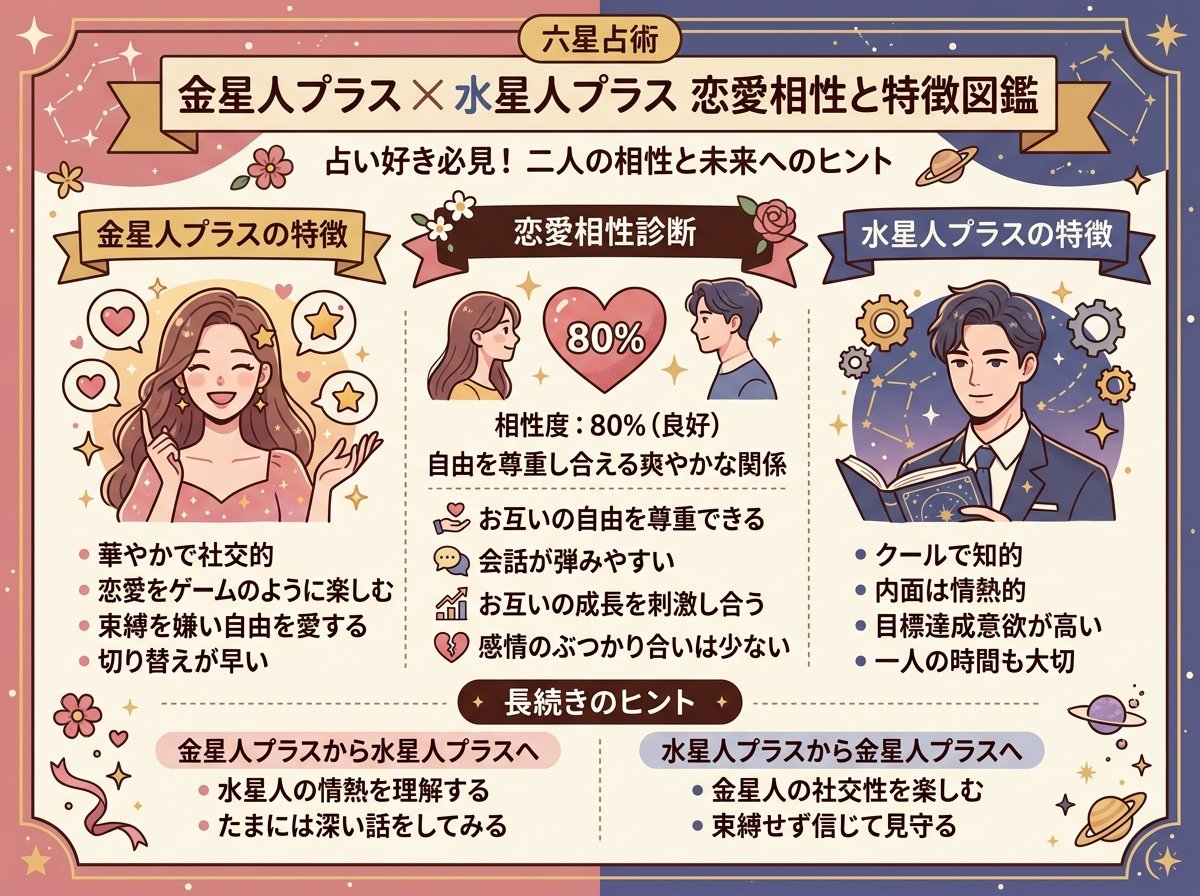 金星人プラスと水星人プラスの恋愛相性と特徴