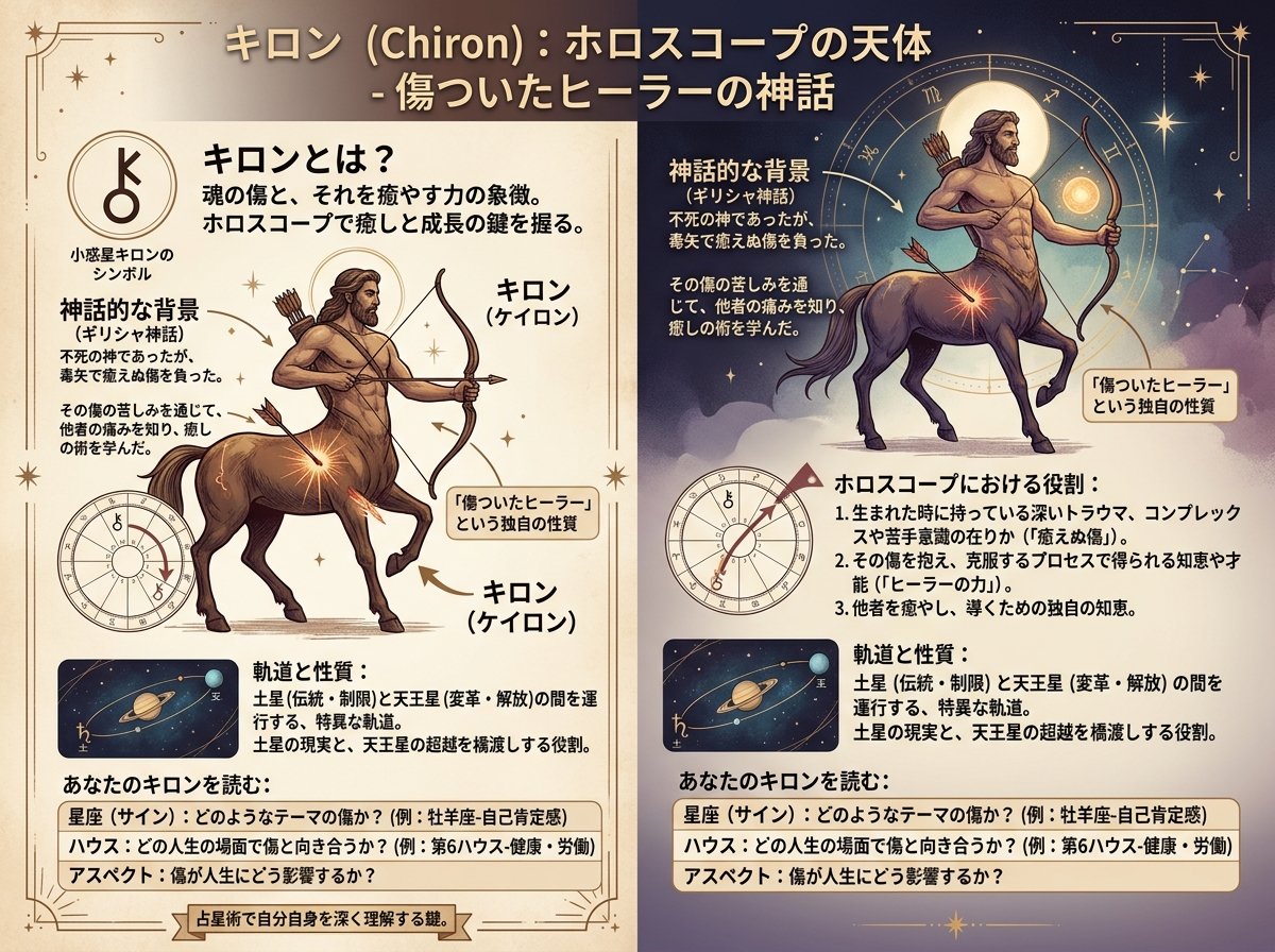 キロンとはホロスコープのどんな天体か:傷ついたヒーラーの神話