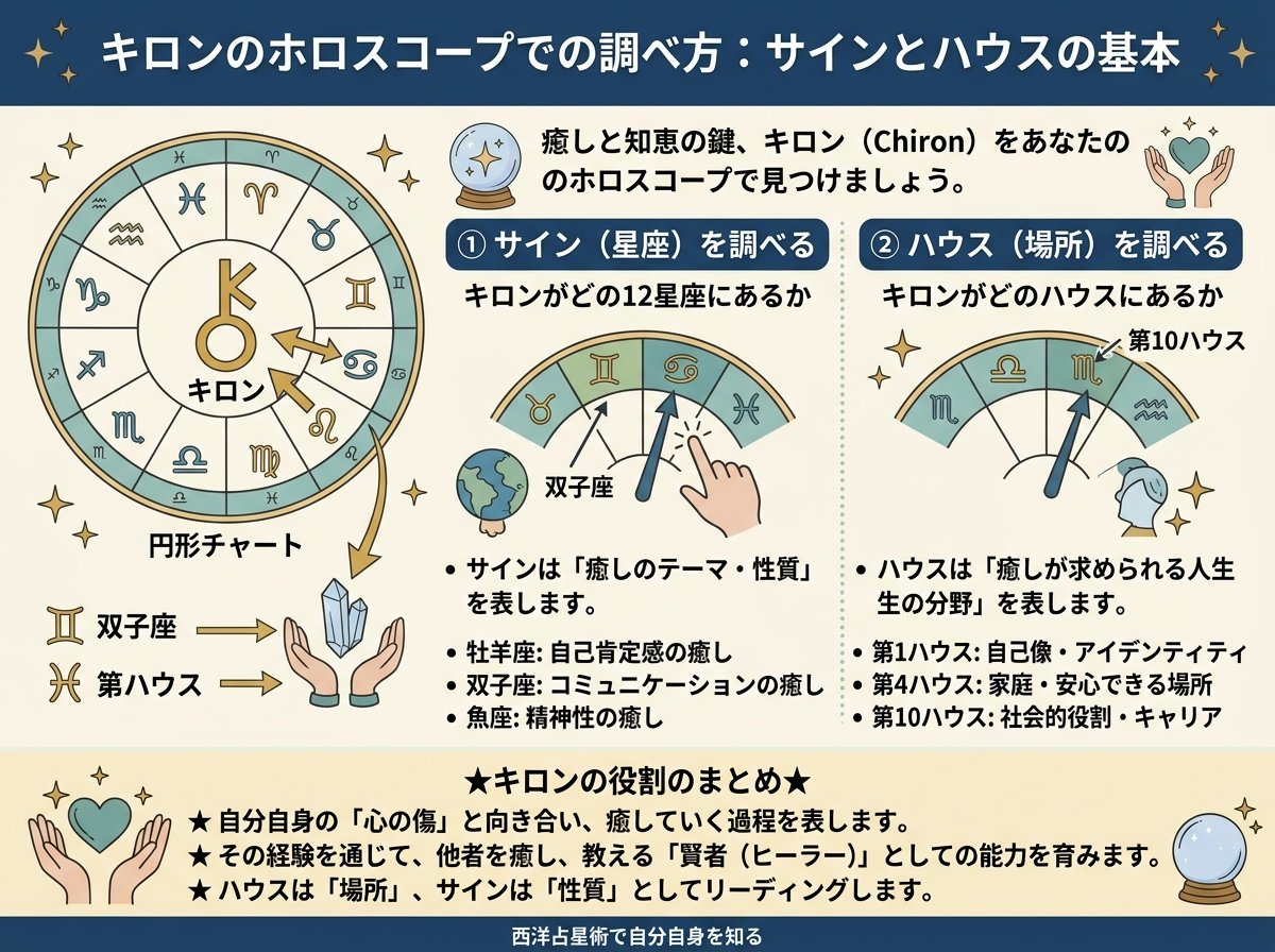 キロンのホロスコープでの調べ方:サインとハウスの基本
