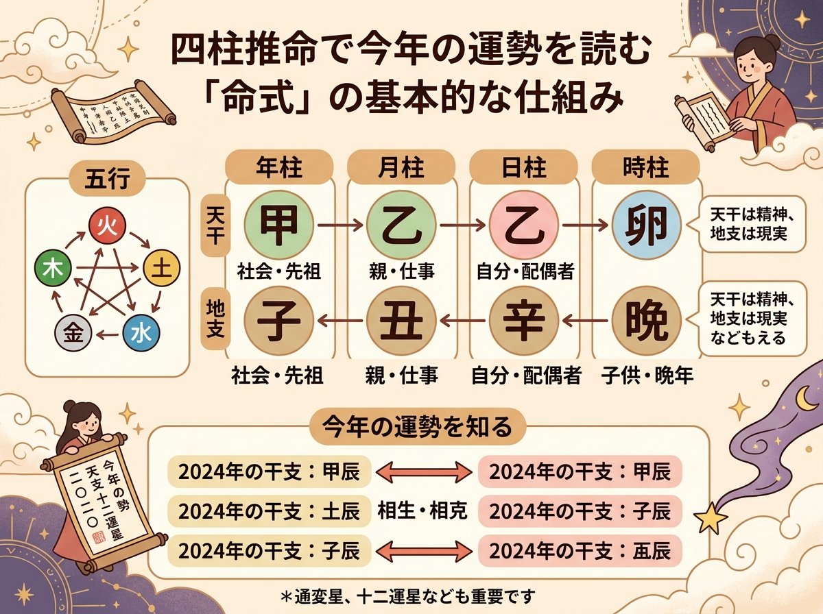 四柱推命で今年の運勢を読む「命式」の基本的な仕組み