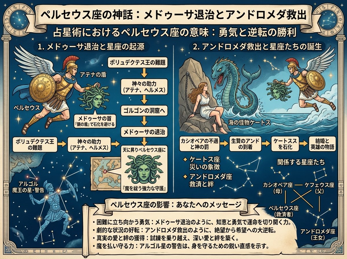 ペルセウス座の神話・メドゥーサ退治とアンドロメダ救出