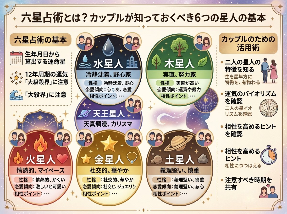 六星占術とは?カップルが知っておくべき6つの星人の基本