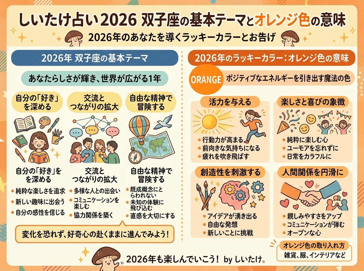 しいたけ占い2026双子座の基本テーマとオレンジ色の意味