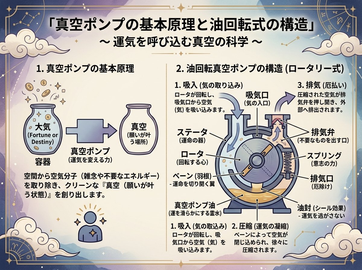 真空ポンプの基本的な仕組みと油回転真空ポンプの構造