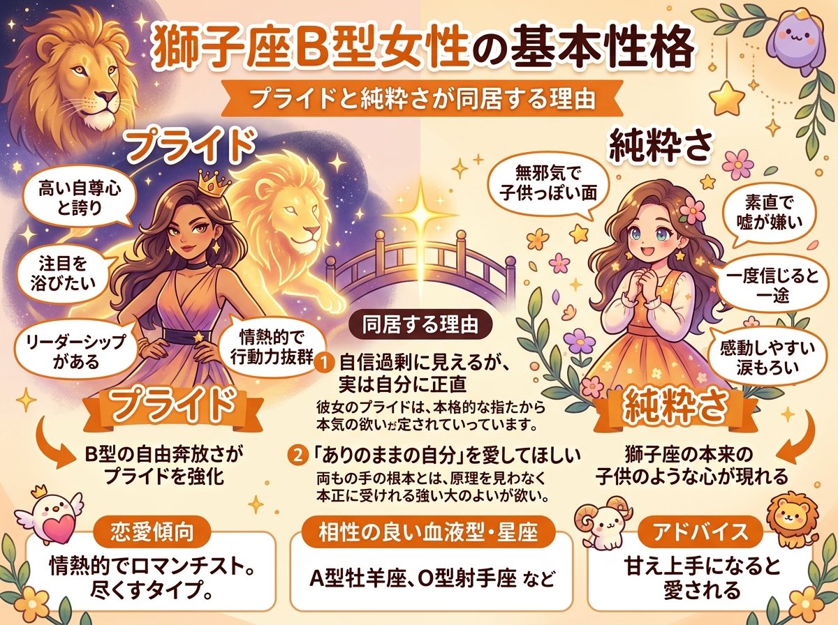 獅子座B型女性の基本性格｜プライドと純粋さが同居する理由