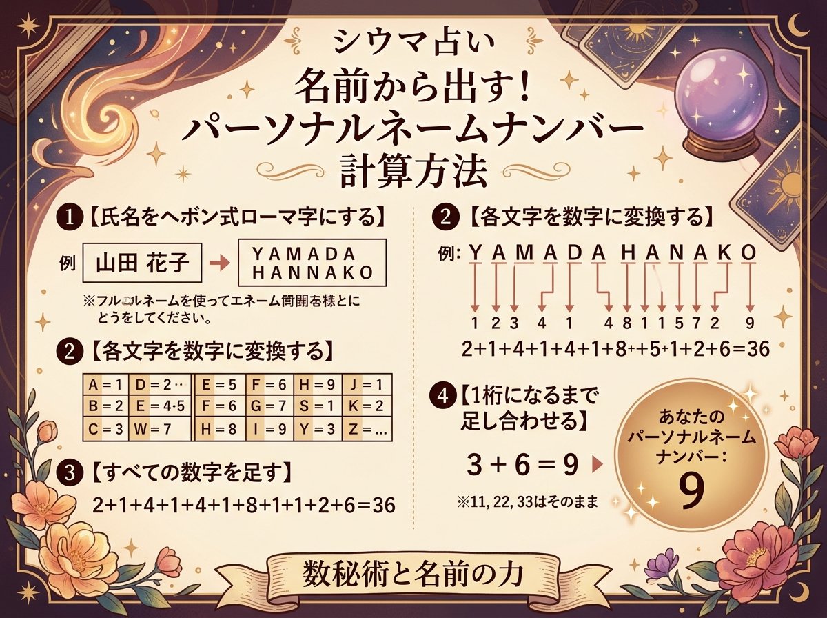 シウマ占い名前のパーソナルネームナンバー計算方法
