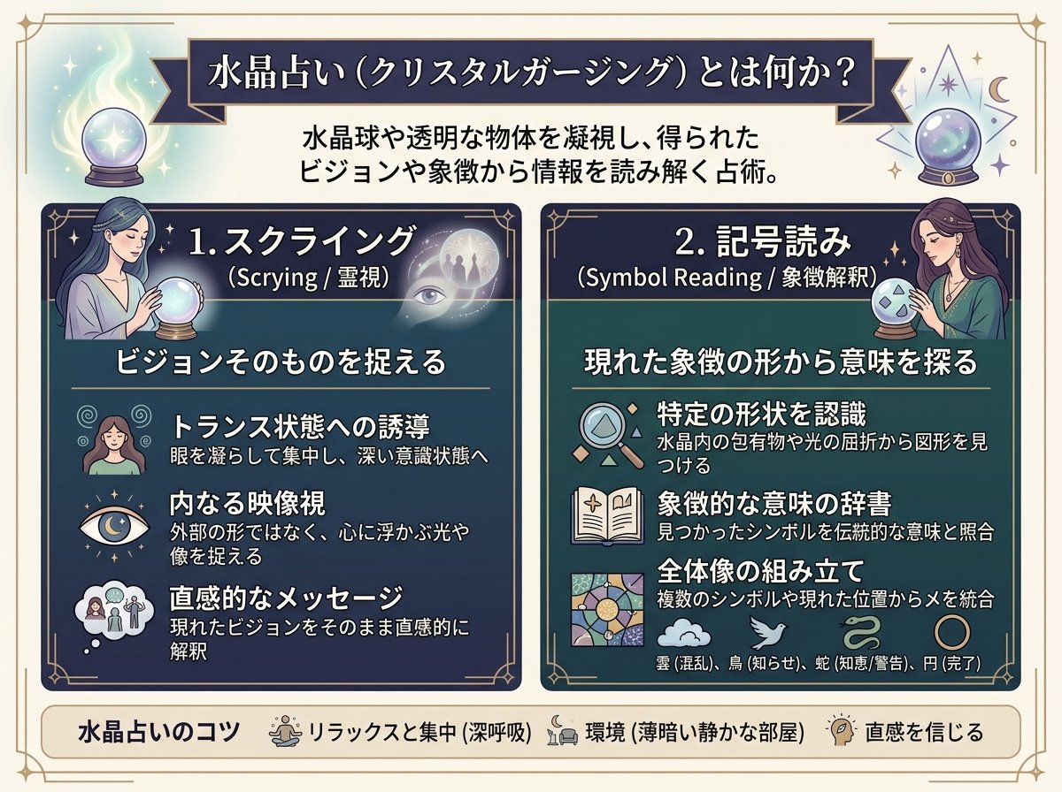 水晶占いとは何か：スクライングと記号読みの2種類のやり方