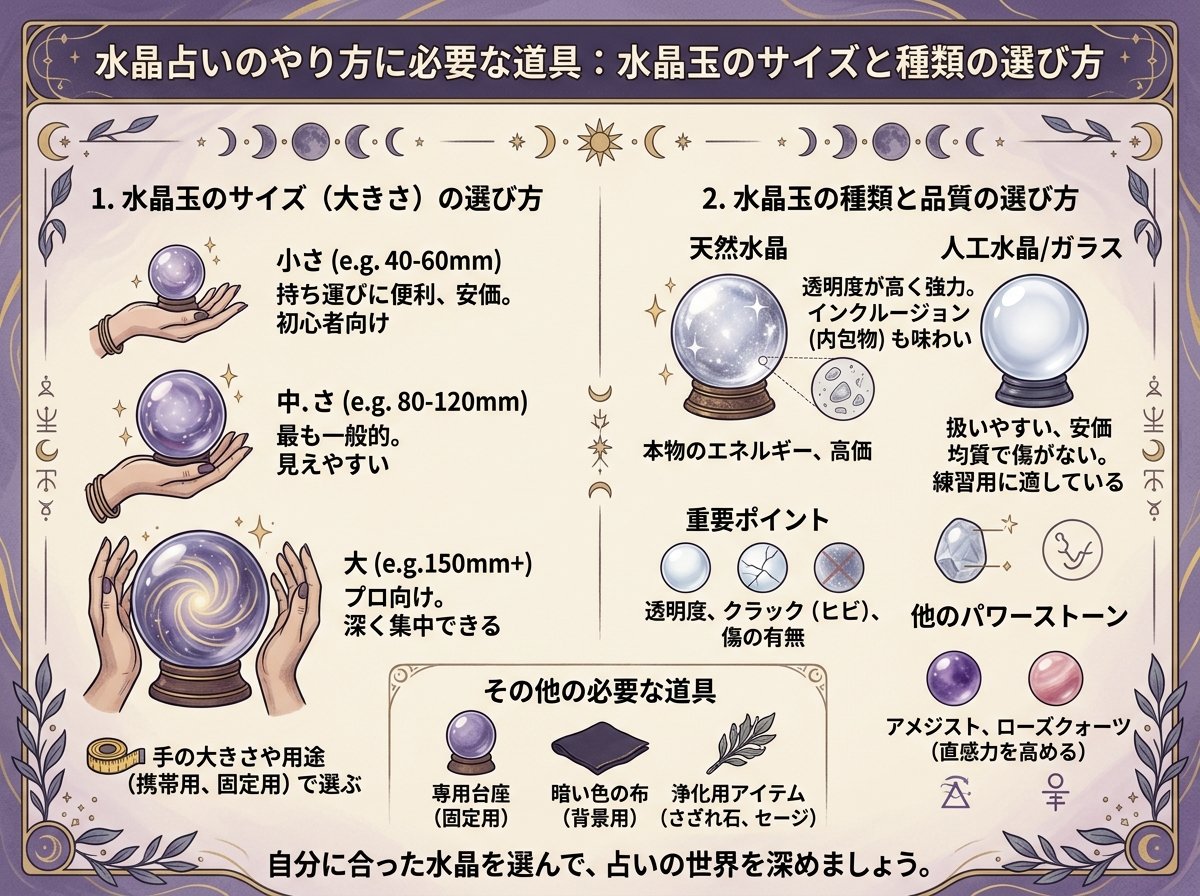 水晶占いのやり方に必要な道具:水晶玉のサイズと種類の選び方