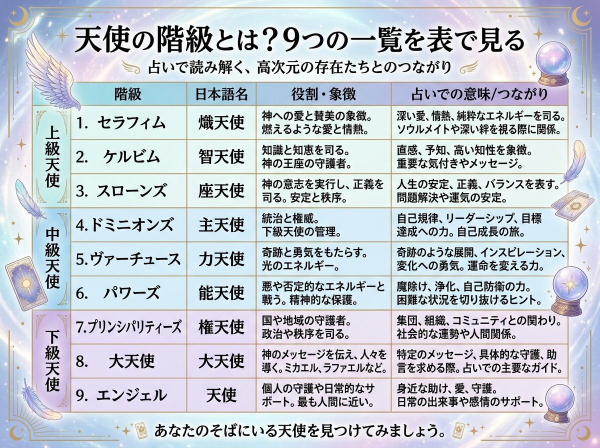 天使の階級とは?9つの一覧を表で見る
