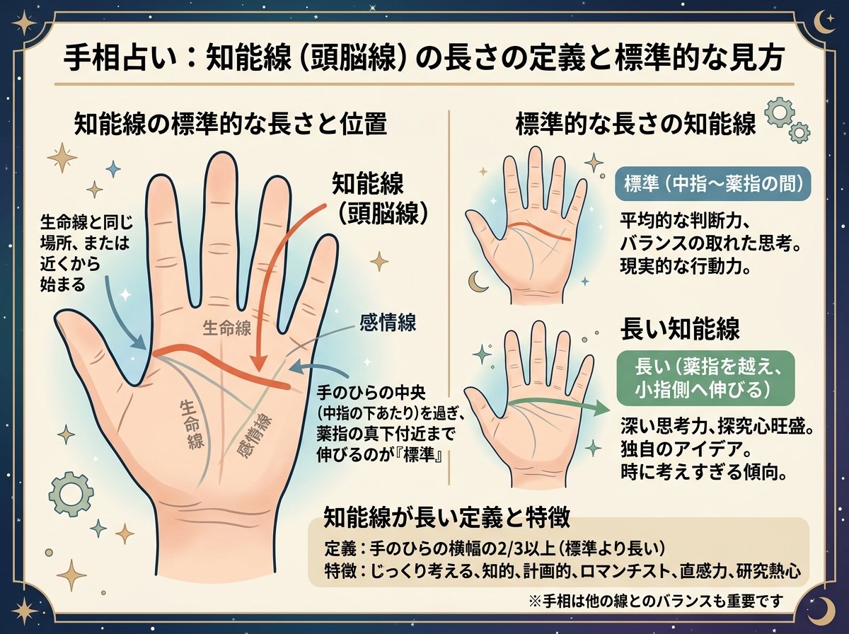 手相の知能線が長い定義と標準的な長さの見方