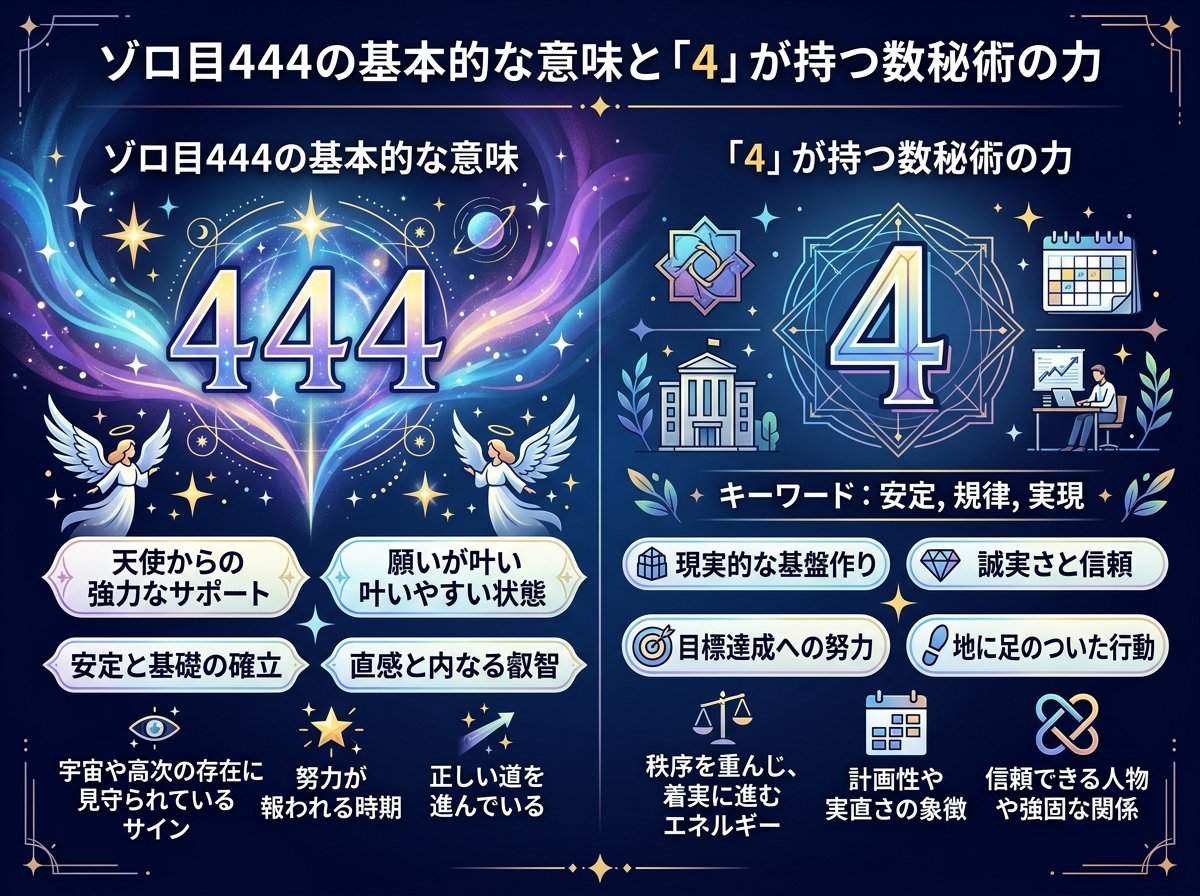 ゾロ目444の基本的な意味と「4」が持つ数秘術の力
